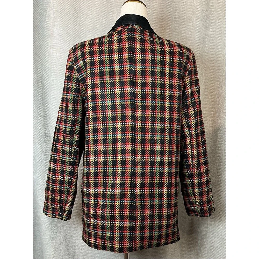 VTG Westerfield Plaid Wool Blend Blazer Suede Like Collar 80s Med USA Academia